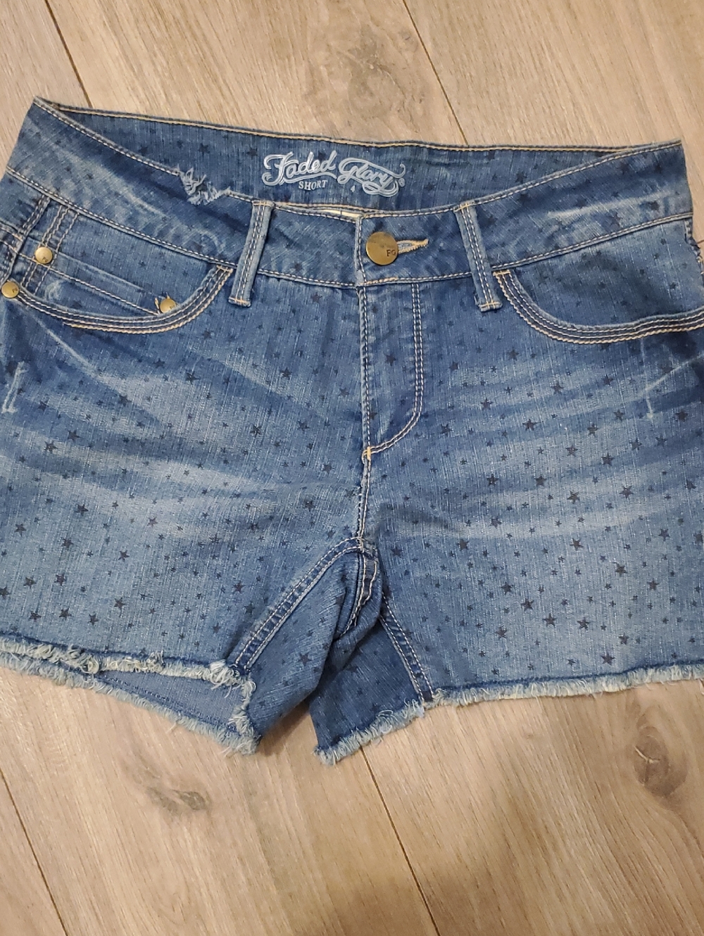 Faded Glory Distressed Blue Star-Print Denim Shorts
